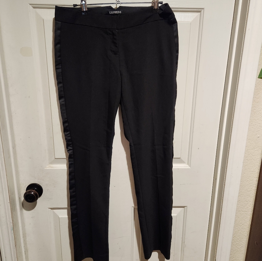 Express Columnist Black Ankle Satin Side Paneo Pants Size 4 - Picture 2 of 7